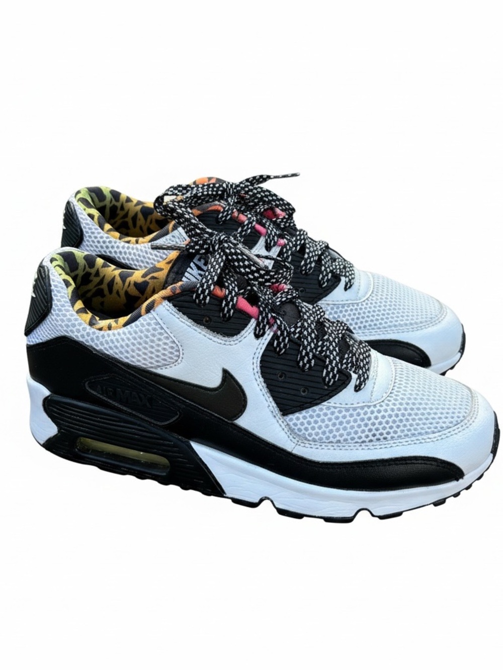 Nike Air Max 90 GS Size 6Y (Women’s 7.5–8) White Black Safari Lining Sneakers